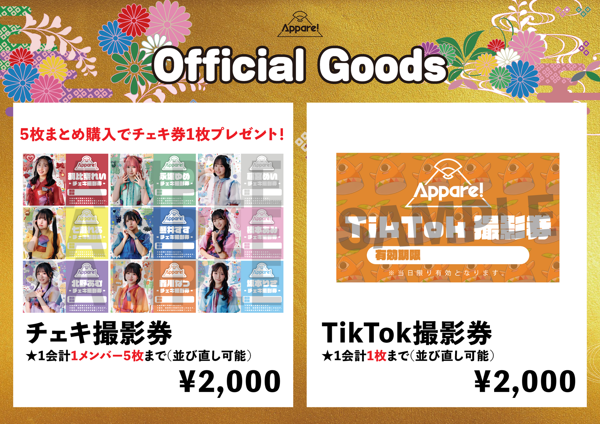 Appare アッパレ 写メ撮影券 12枚セット 2026/1/12(月祝)【大阪公演】『Appare!NEW YEAR PARTY!2026』 | Appare